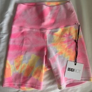 Ribbed Pink/Orange Tie Dye Biker Shorts